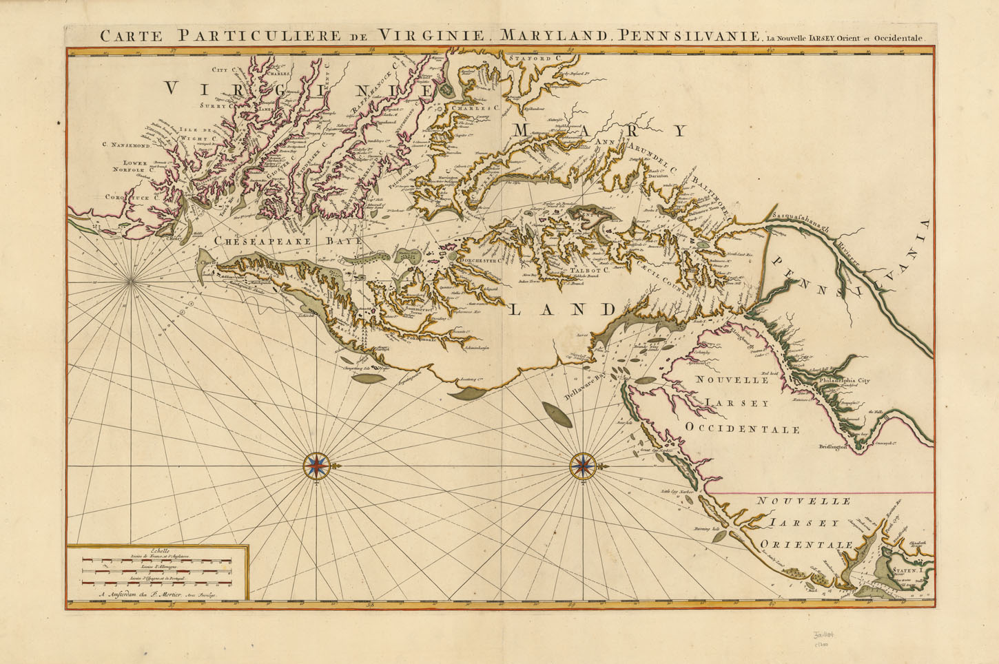 Carte Particuliere De Virginie, Maryland, Pennsilvanie, La Nouvelle Iarsey Orient et Occidentale.