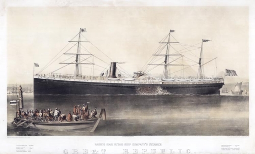 Pacific Mail Steam Ship Company's Steamer : Great Republic. [plus two columns of text ship and engine sizes.]