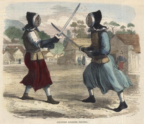 Japanese Soldiers Fencing.