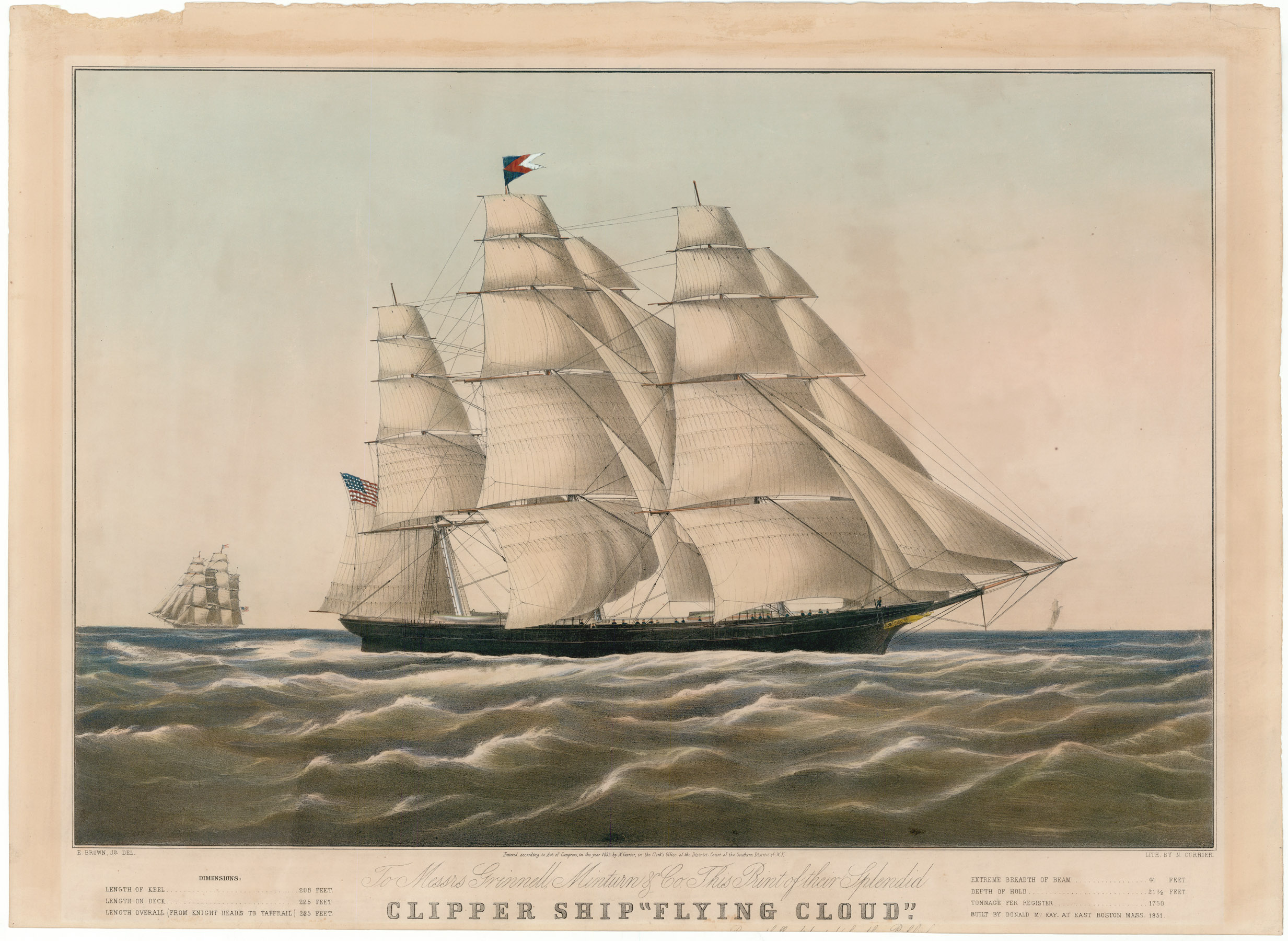 To Messrs. Grinnell Minturn & Co.  This Print of their splendid : Clipper Ship "Flying Cloud" : is Respectfully dedicated by the Publisher.