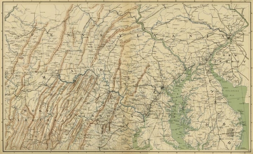 General Topographical Map. Sheet I. Plate CXXXVI (Pennsylvania, Delaware. MD, WVA & VA) ).