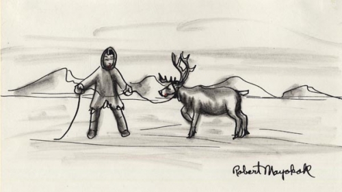 Untitled.  (Reindeer and herder).