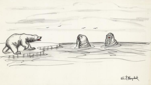 Untitled.  (Polar bear and two walruses).