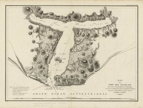 Plan du Port des Francais sur la Cote du Nord-Ouest de l'Amerique, par 58°37' de Latitude Nord et 139°50' de Longitude Occidentale, Decouverte le 2 Juillet 1786, par les Fregates Francaise la Boussole et l'Astrolabe.