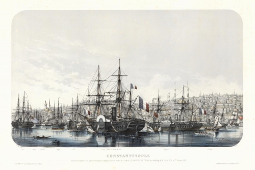 Constantinople. Division de vapeurs de Guerre Francais et Anglais sous les orders du C. Amiral Le Barbier de Tinan, au mouillage de la Corne d'Or, le 1er Octobre 1853.