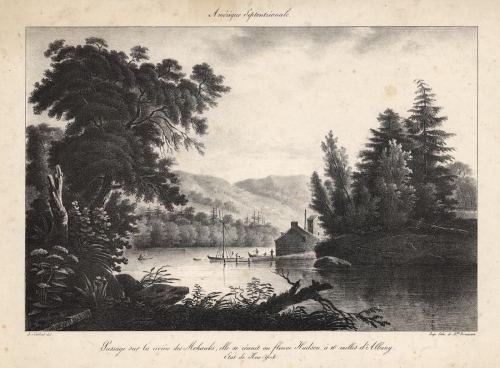 Passage sur la riviere des Mohawks; elle se reunit au fleuve Hudson a 16 miles de Albany. Etat de New-York.