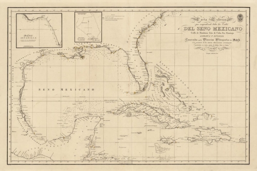Carta Esferica que Comprehende las Costas del Seno Mexicano Golfo de Honduras, Islas de Cuba, Sto Domingo Jamaica y Lucayas.