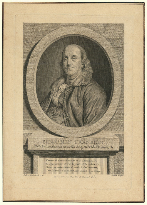 Benjamin Franklin. Ne a Boston, dans la nouvelle Angleterre, le 17 Janv. 1706.