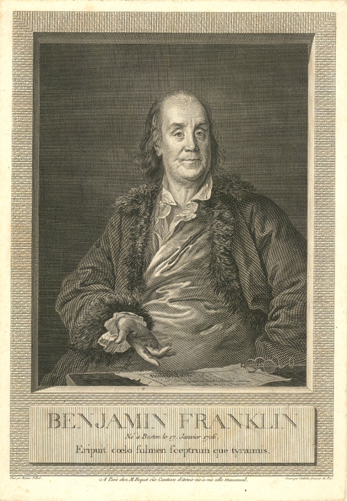 Benjamin Franklin. Ne a Boston le 17 Janvier 1706. Eripuit coelo fulmen sceptrum que tyrannis.