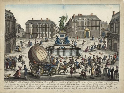 Le retour du Globe Aérostatique à Paris, le Mardi 2 Decembre 1783 sur les 5 heurs et demie du Soir Escorté par plusieurs personnes de distinction et aux Acclamation du peuple....