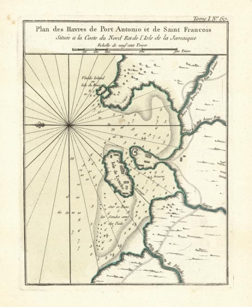 Plan des Havres de Port Antonio et de Saint Francois. Situes a la coste du nord est de l'isle de la Jamaique.