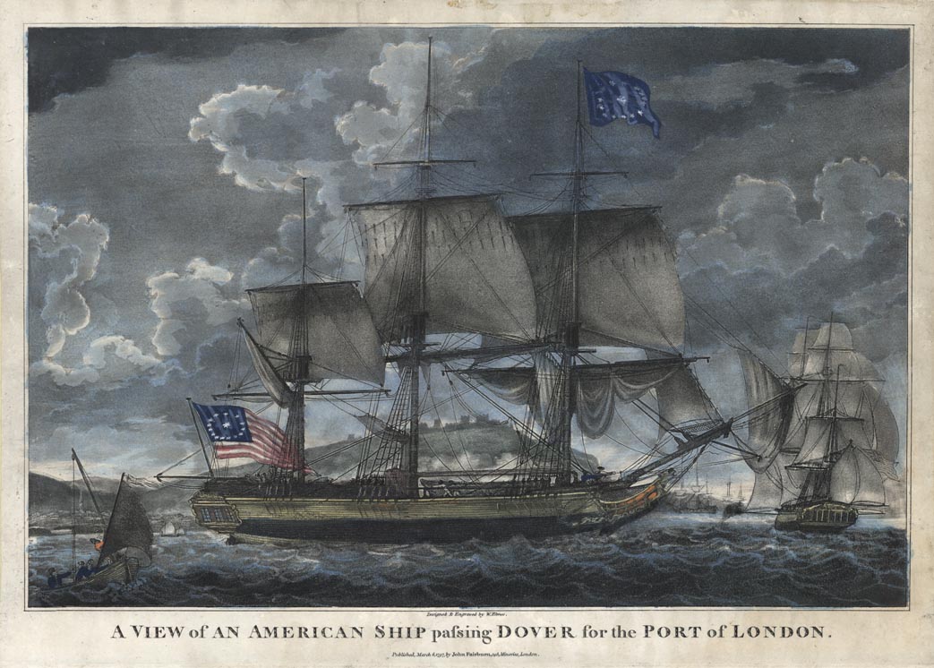 A View of an American Ship passing Dover for the Port of London.