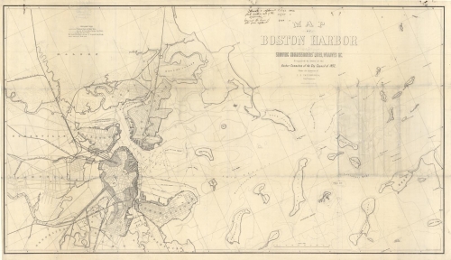 Map of Boston Harbor Showing Commissioners' Lines, Wharves &C.