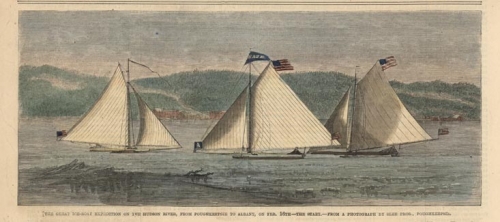 The Great Ice-Boat Expedition on the Hudson River, from Poughkeepsie to Albany, on Feb. 16th - The Start.