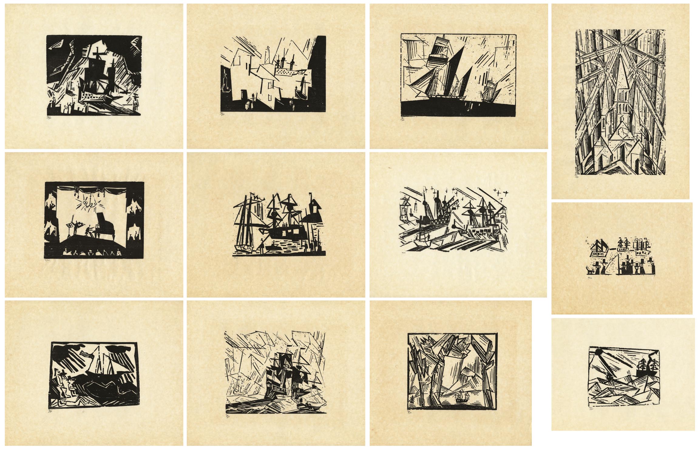 [Set of 12.] Woodcuts by Lyonel Feininger.