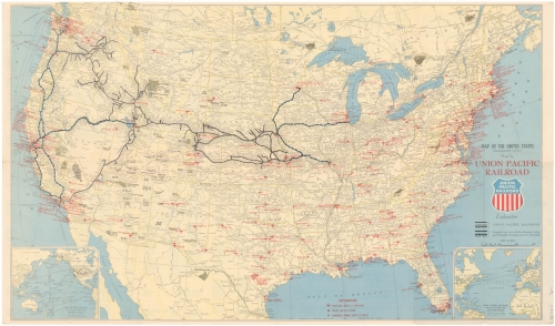 Map of the United States (Geographically correct) Issued by Union Pacific Railroad. (Military post edition)
