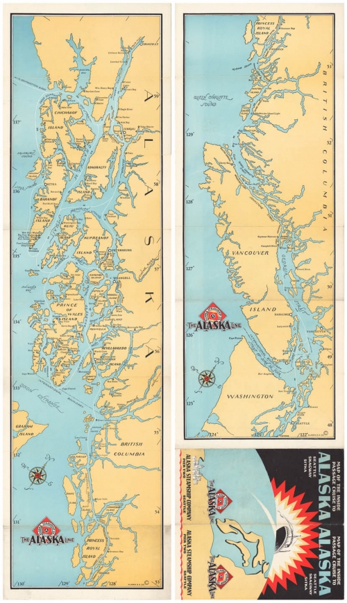 The Alaska Line. Map of the Inside Passage Cruise to Alaska, Seattle, Skagway, Sitka.