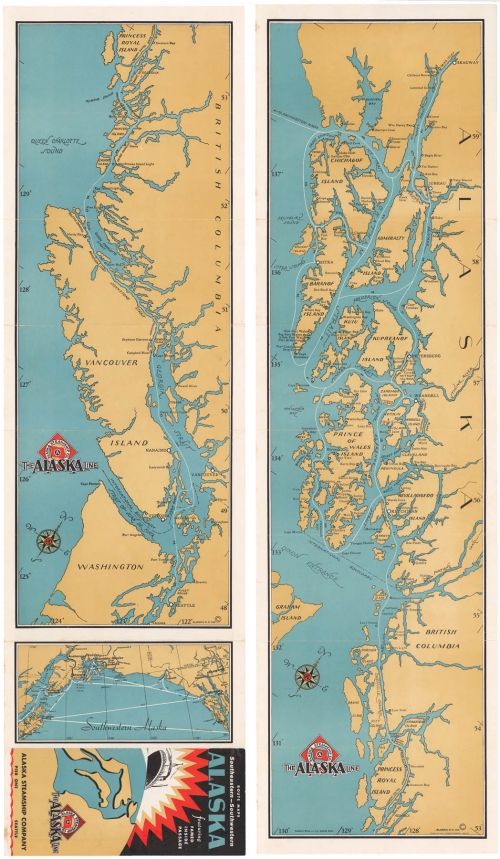 The Alaska Line. Route Maps Southeastern-Southwestern Alaska. featuring the famed inside passage.