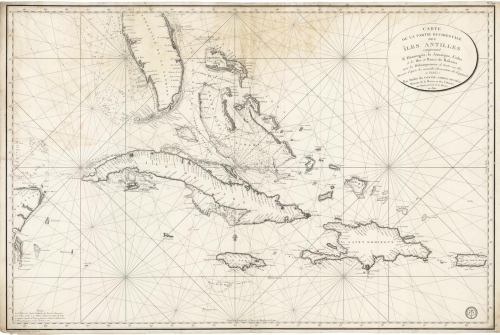Carte de la Parte Occidentale des Iles Antilles comprenant St. Dominique, la Jamaique, Cuba et les Iles et Bancs de Bahamaâ?¦.