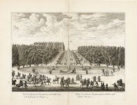 Veue du Chateau de Versailles, du coste de l'allée d'eau et de la Fontaine du Dragon. Regiae Versaliarum Prospectus, a parte ambulacri aquei et Fontis Draconis.